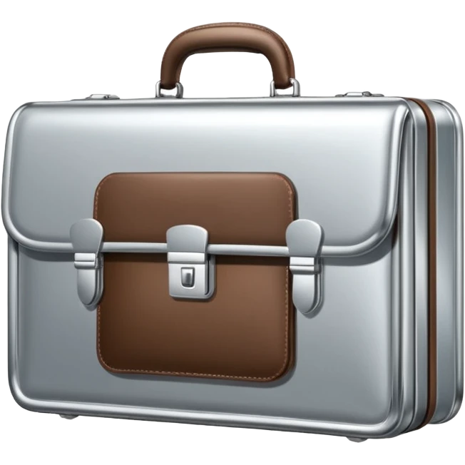 A luxury briefcase emoji made of polished silver chrome, smooth rectangular shape, metallic reflections, minimal high-end design, swag business aesthetic, iOS emoji style, centered, clean white background
 emoji