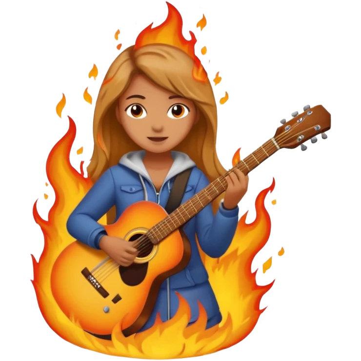 Girl playing with guitar on fire emoji