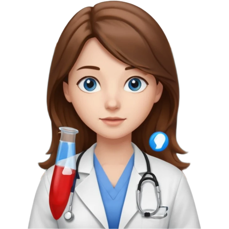 inside a classroom at university, a pretty female nursing student with long brown hair, blue eyes emoji