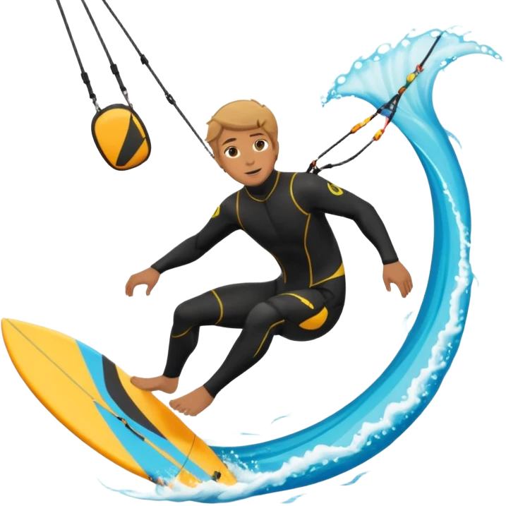 Kiter man con neopreno negro largo en el mar haciendo kite surf y un loop emoji