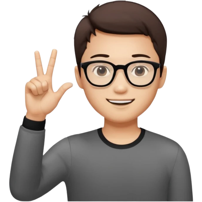 young Asian man with cool brown short hair, wearing black framed glasses, a white top, making an OK gesture with his right hand, and smiling confidently emoji