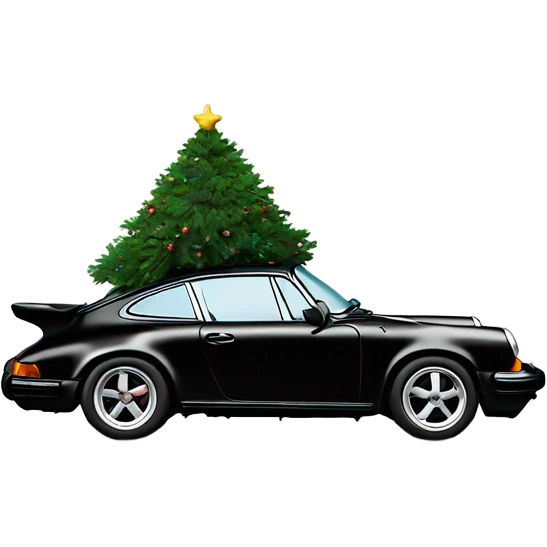 Porsche 911 in black with xmas tree on roof emoji