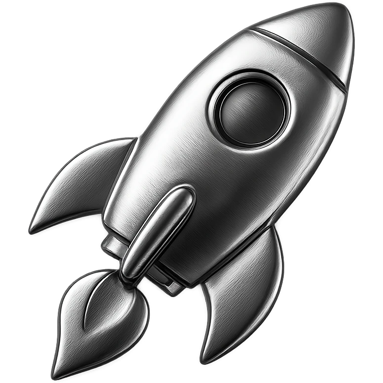 icon of a rocket with reflective metallic chrome finish emoji