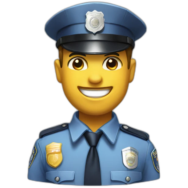 police officer in uniform, cheerful, smile on face, backlit emoji