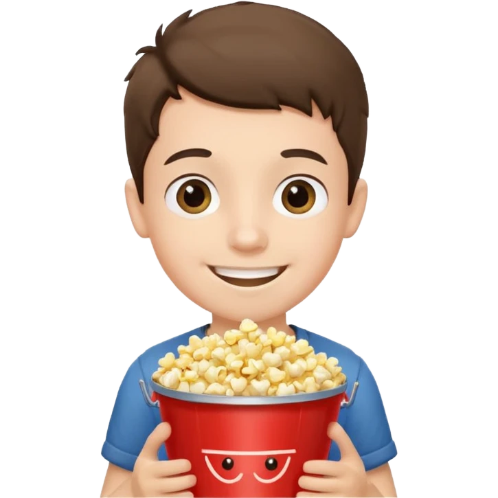 a young boy holding a bucket of popcorn emoji