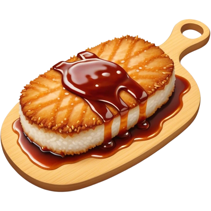 Tonkatsu Cinematic Realistic Tonkatsu Dish Emoji, depicted as a golden, crispy pork cutlet drizzled with tangy BBQ sauce, rendered with detailed textures and dynamic, appetizing lighting. emoji