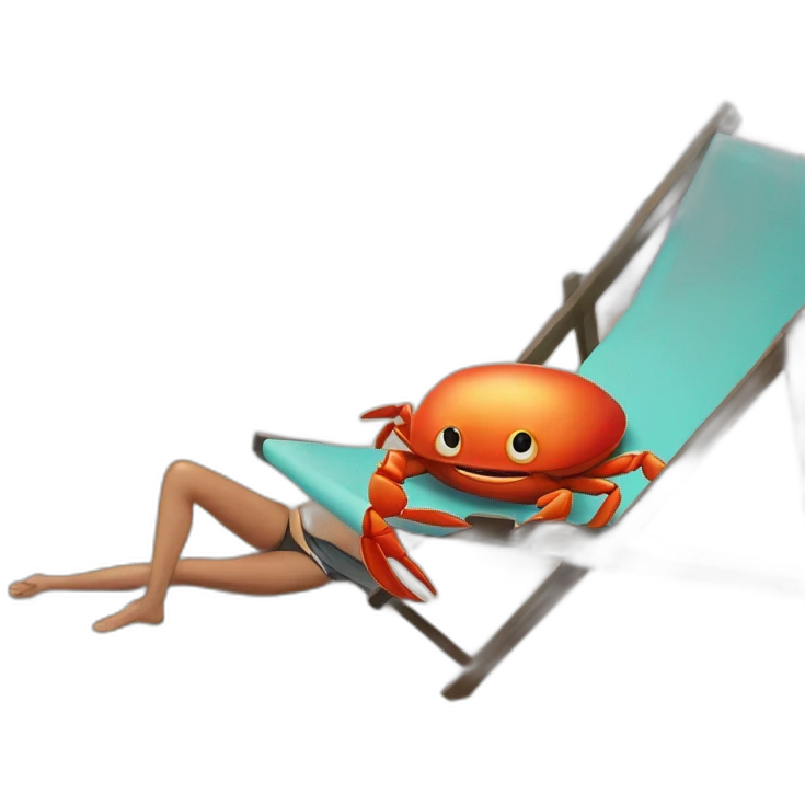 human-sized crab with human-sized taco girlfriend, lying in a chair at the beach emoji