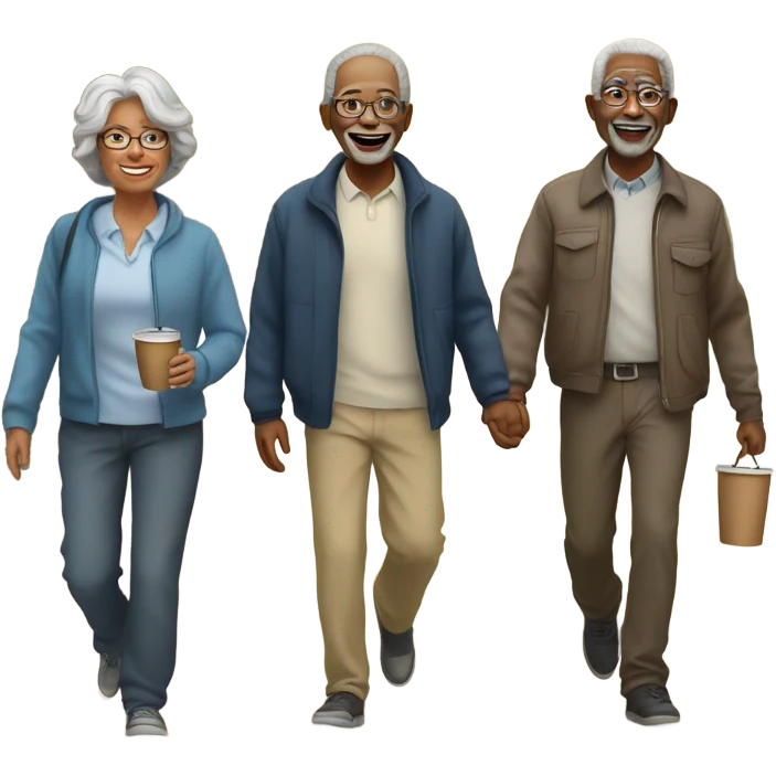 friends going on walks with coffee in hand - older emoji