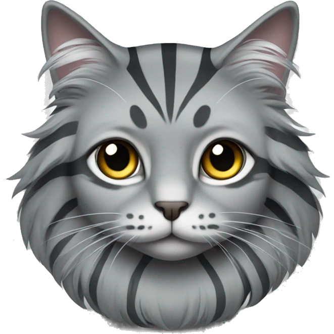 Long haired grey cat with dark grey stripes sitting emoji