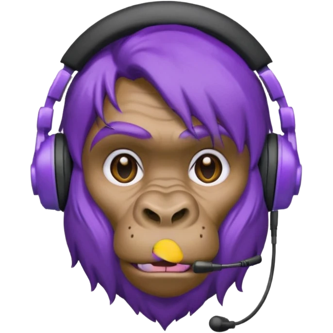purple haired gorilla head with headset, apple style emoji, no text emoji
