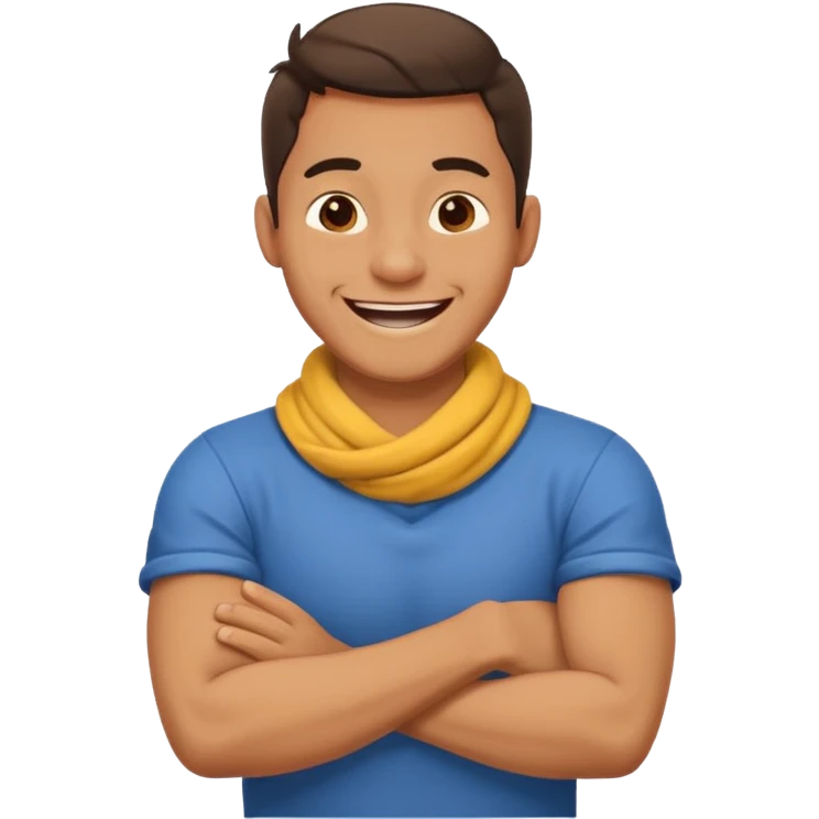 Guy with crossed arms around neck laughing emoji
