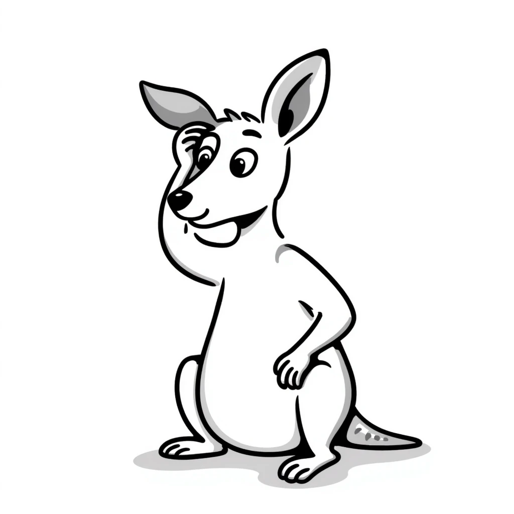 kangaroo touching its head with a doubtful face, hand drawn doodle style emoji