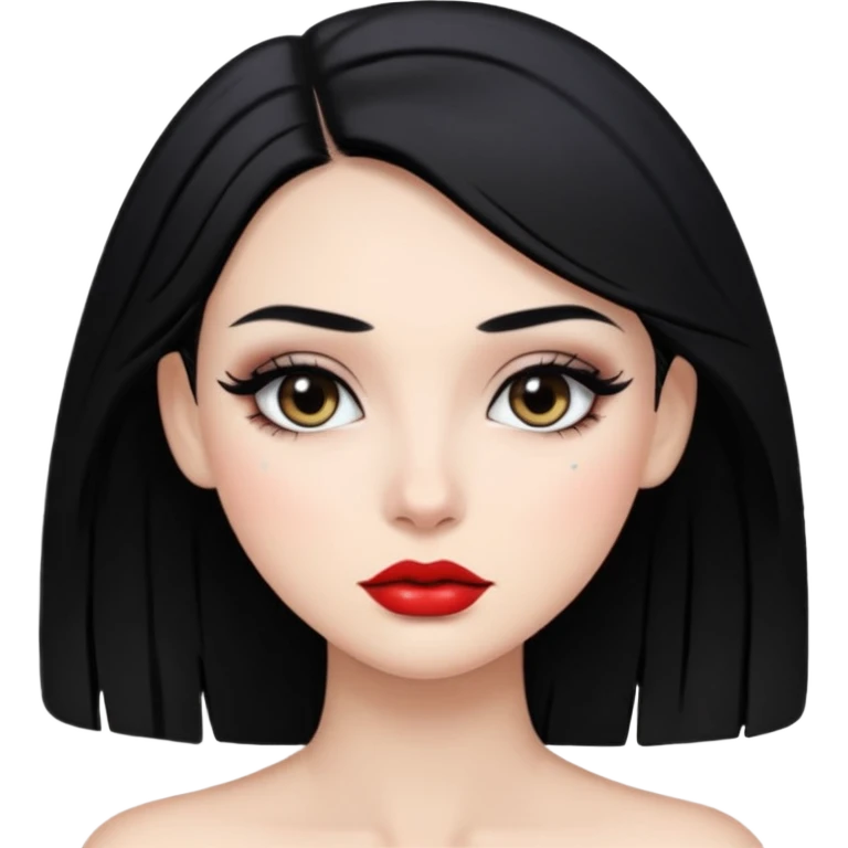 girl with black hair long makeup pretty not so red lips emoji