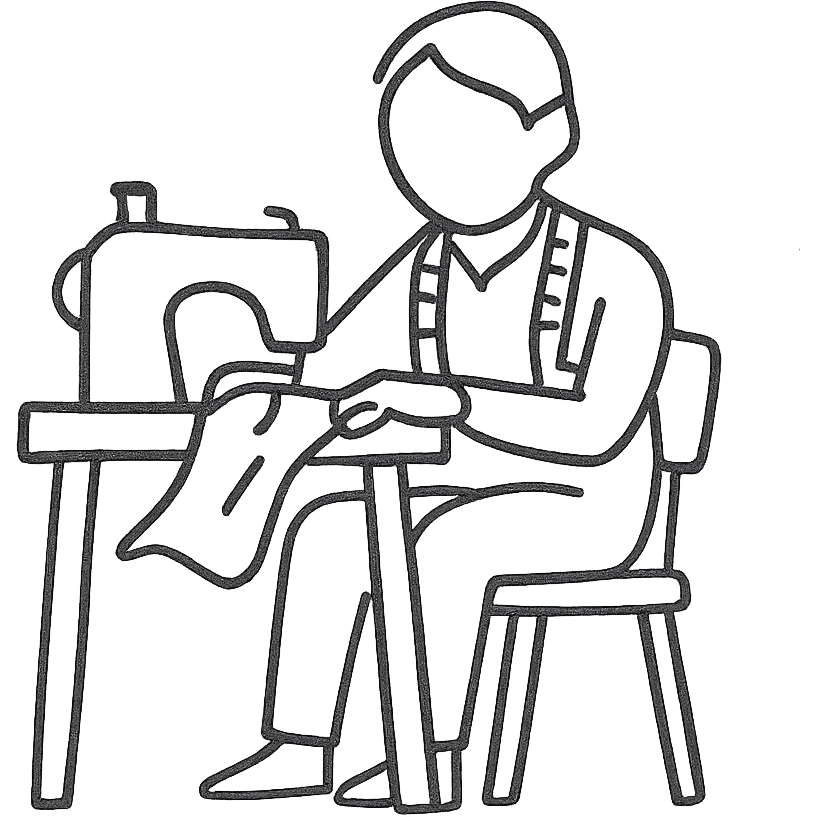 hand-drawn outlined icon of a tailor sewing, sketchy lines emoji