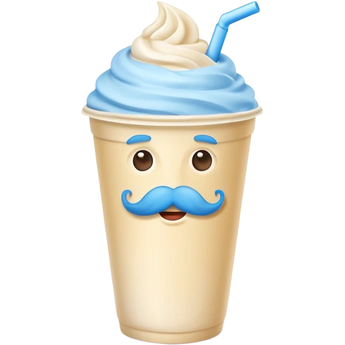milkshake in a paper cup with blue mustache emoji
