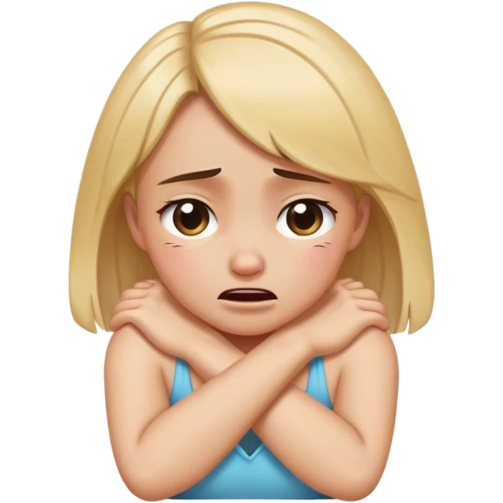Girl crying with arms crossed grabbing neck emoji
