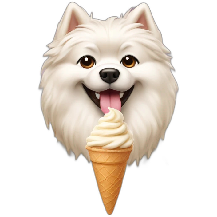 Cream Spitz dog eating ice cream emoji