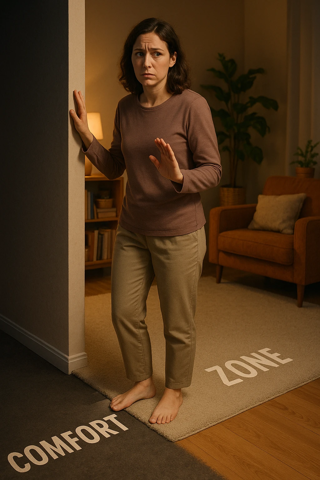donna che vuole rimanere nella sua zona di comfort. Immagini realistiche emoji