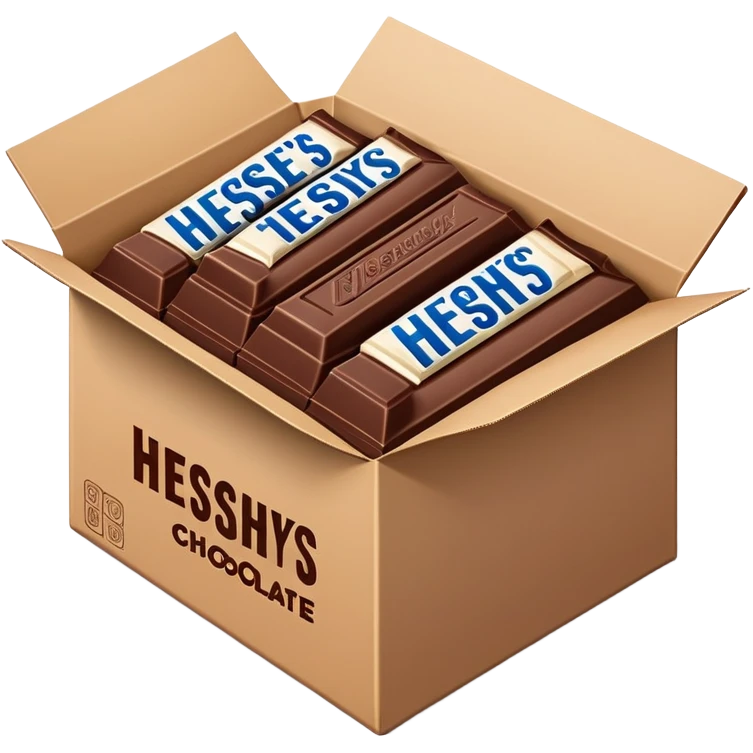 cardboard box full of wrapped Hershey's chocolate bars emoji