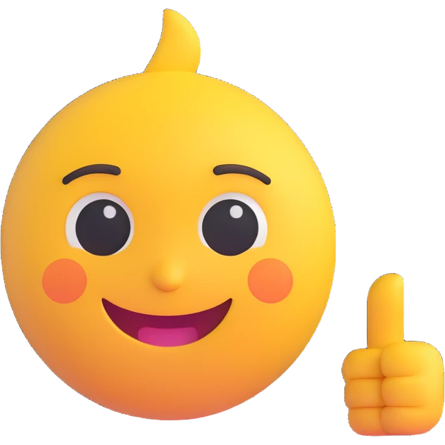 A classic yellow round emoji-style face pointing to itself, with a confident smile, symbolizing "me" or "I am the one". Bright colors, simple cartoon style, centered on a white background emoji