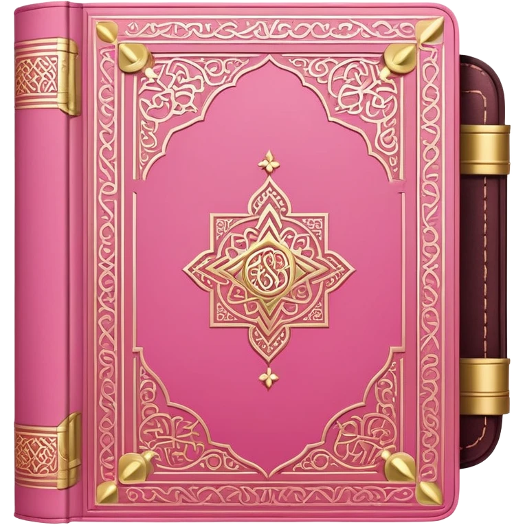 Pink Quran, Muslim holy book with decorative gold embellishments emoji