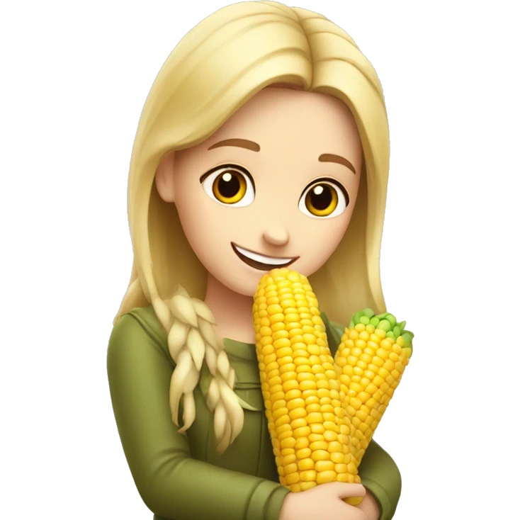 Happy white girl hugging corn emoji