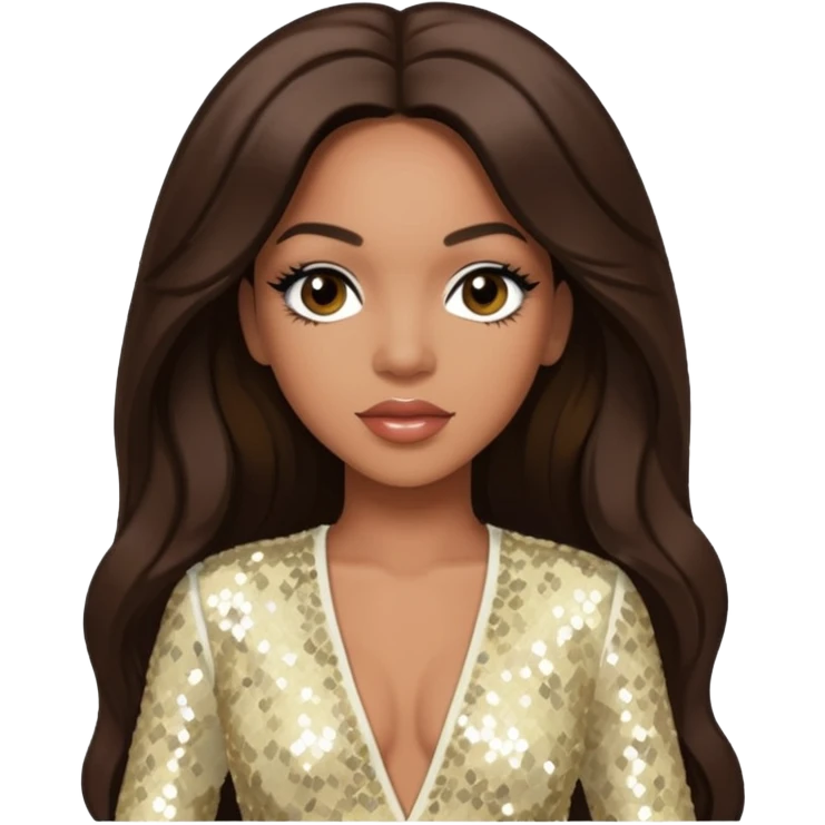 Farrah Franklin from Destiny's Child with long dark brown hair, ivory sequin outfit emoji