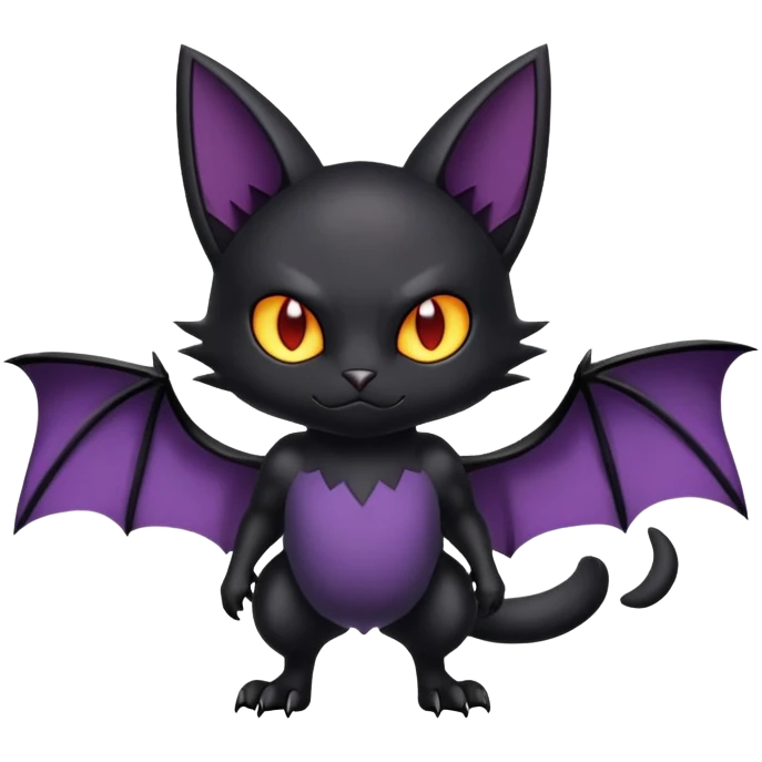 black bat-cat-Litten-Noibat-Fakémon-hybrid-creature (full body) emoji
