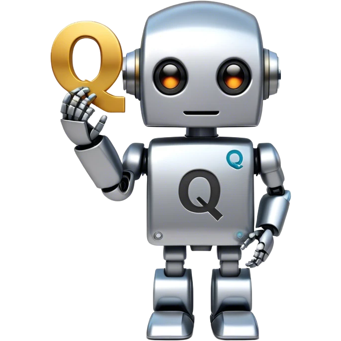 Robot holding letter Q emoji