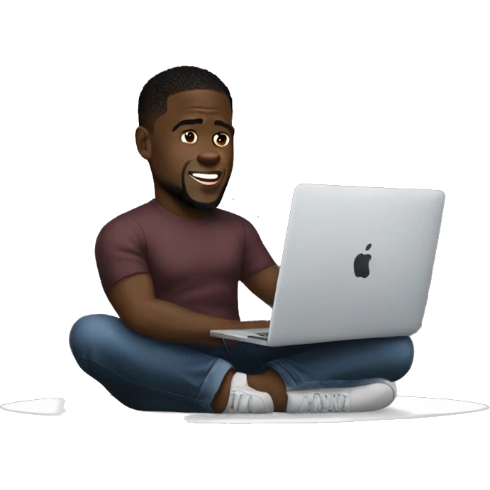 kevin hart cross-legged working on macbook emoji