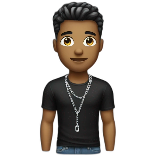 A chad male wearing silver chain on a black tshirt,cool, style emoji