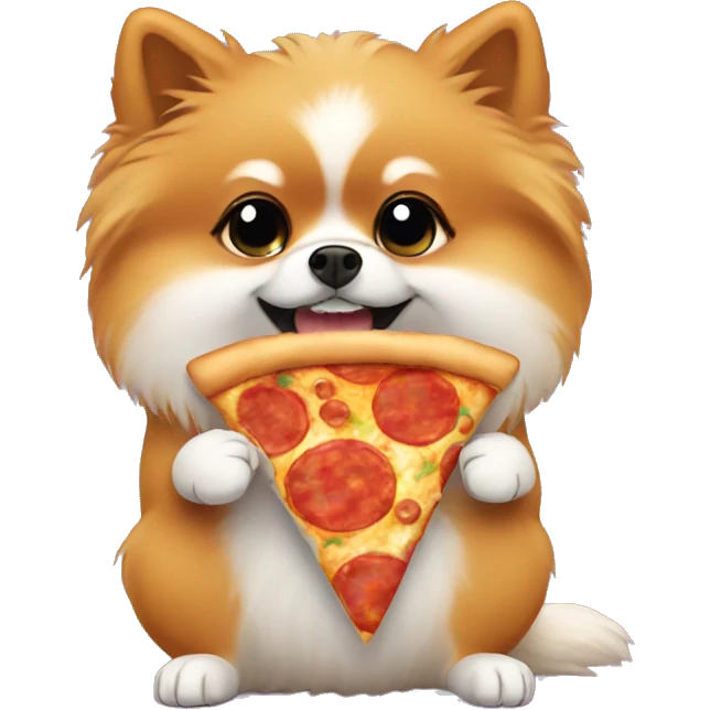Pomeranian eating pizza emoji