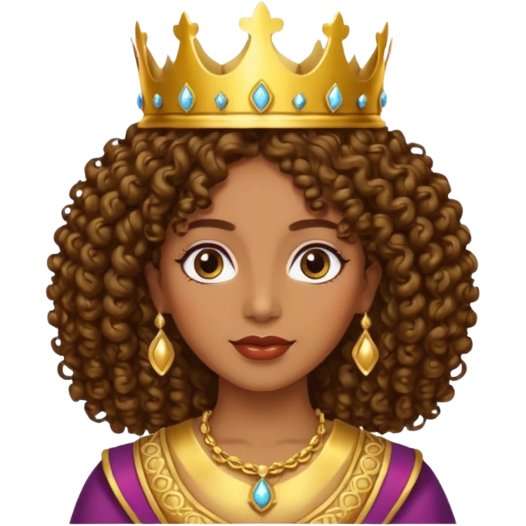 Chica piel morena con cabello rizado 👩🏽‍🦱 con corona 👸🏽 emoji