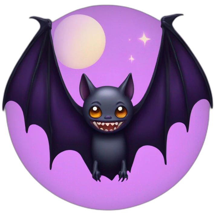 purple black vampire bat wings flying in front of large dripping crescent moon emoji