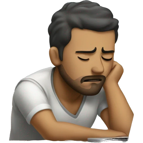 a tired man sleeping on the desk while the computer is open emoji
