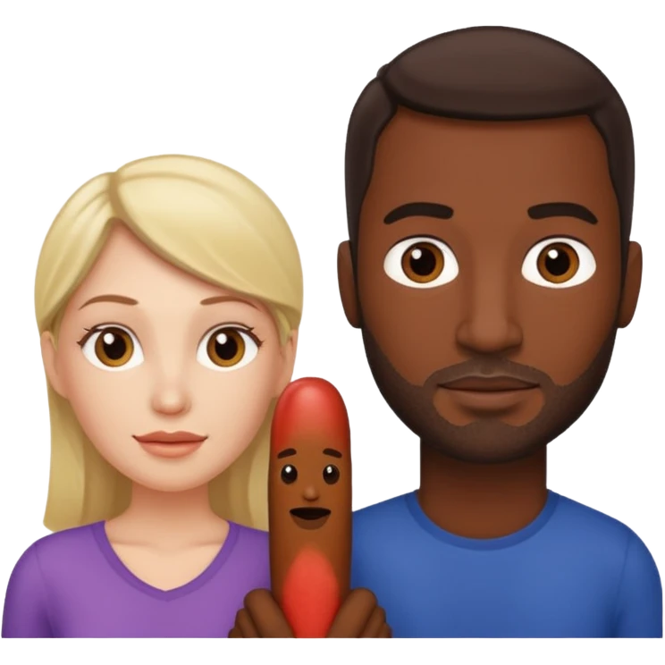 A white woman next to a dark man holding his penis emoji