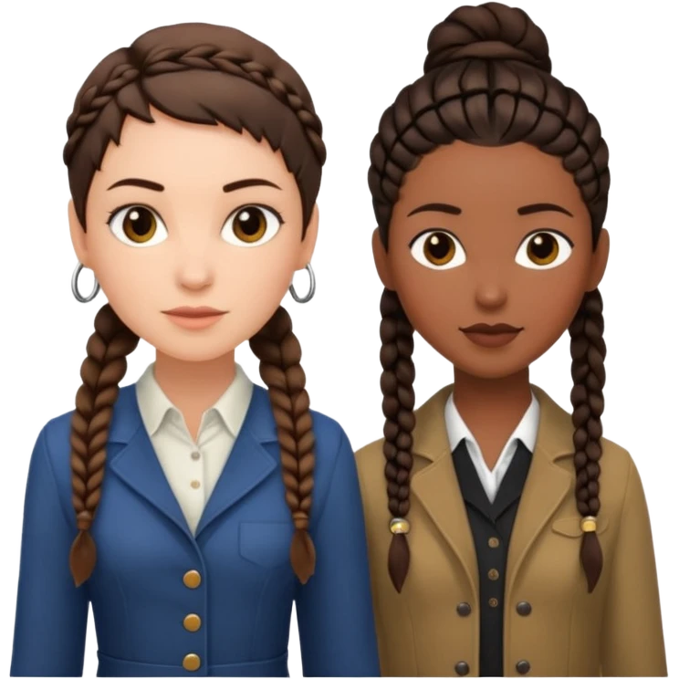 white woman brunette with a pixie hairstyle and black woman with long braids with masculine clothes emoji