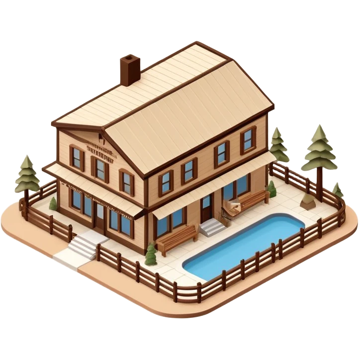 Isometric exterior brown and beige national parks shop and visitor center, dollhouse style 3D realistic  emoji