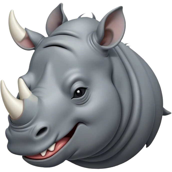 Cinematic Cute Yawning Rhinoceros Portrait Emoji, Head tilted slightly with a dramatic, wide-open yawn, showcasing a soft, textured slate-gray hide with a slightly drooping white horn and eyes barely open in drowsy contentment, Simplified yet irresistibly adorable features, highly detailed, glowing with a soft, cozy glow, high shine, relaxed yet expressive, stylized with a touch of rugged whimsy, bright and endearing, soft glowing outline, capturing the essence of a sleepy yet affectionate rhinoceros, so drowsy it feels like it could stretch out of the screen and curl up for a nap! emoji