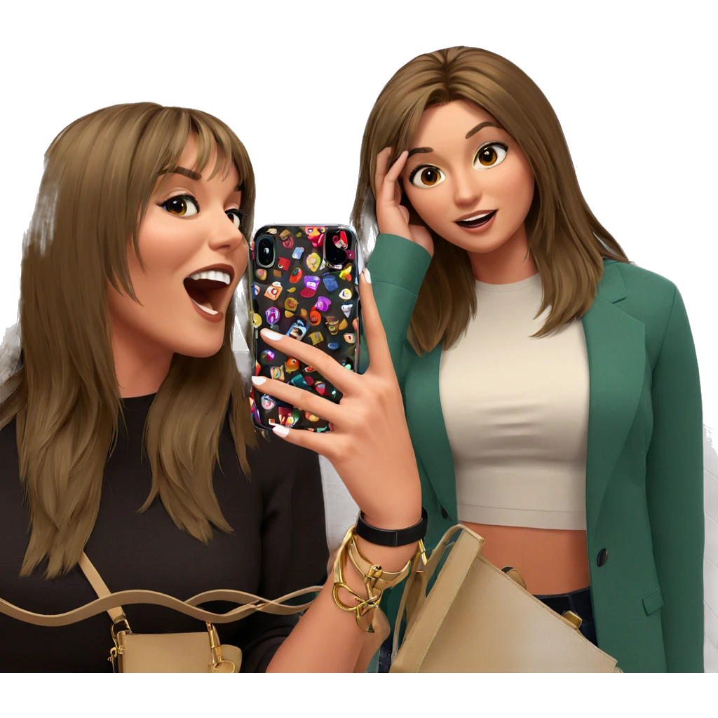 girls with bags and phones emoji