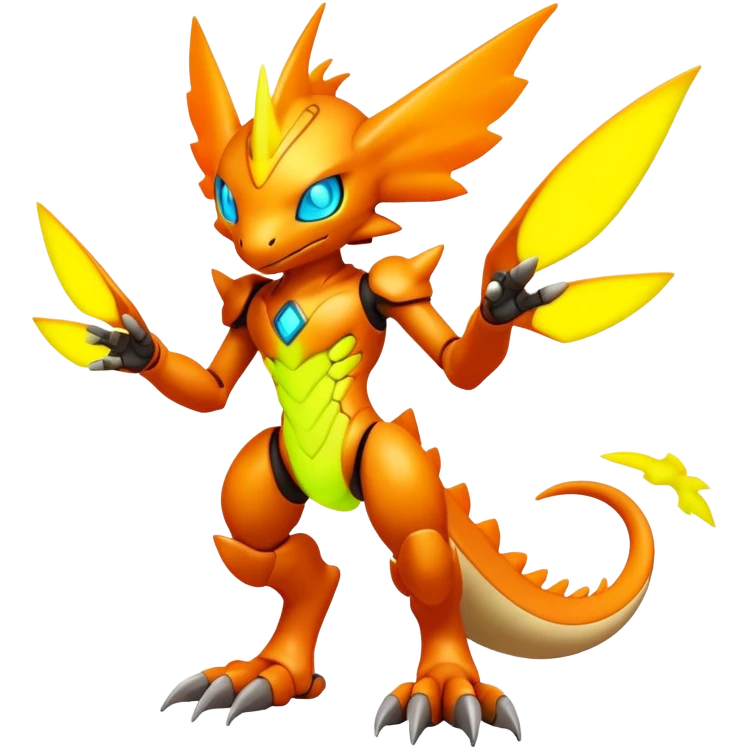 futuristic lush warm-colored neon-colored Fakémon-Digimon-hybrid-creature (full body) emoji