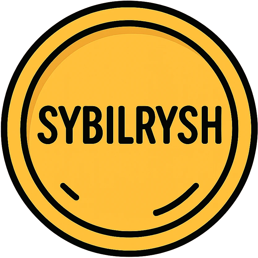 A golden circular coin with the text "SYBILRYSH" inscribed in the center. The coin has a raised rim and simple coin detailing. emoji