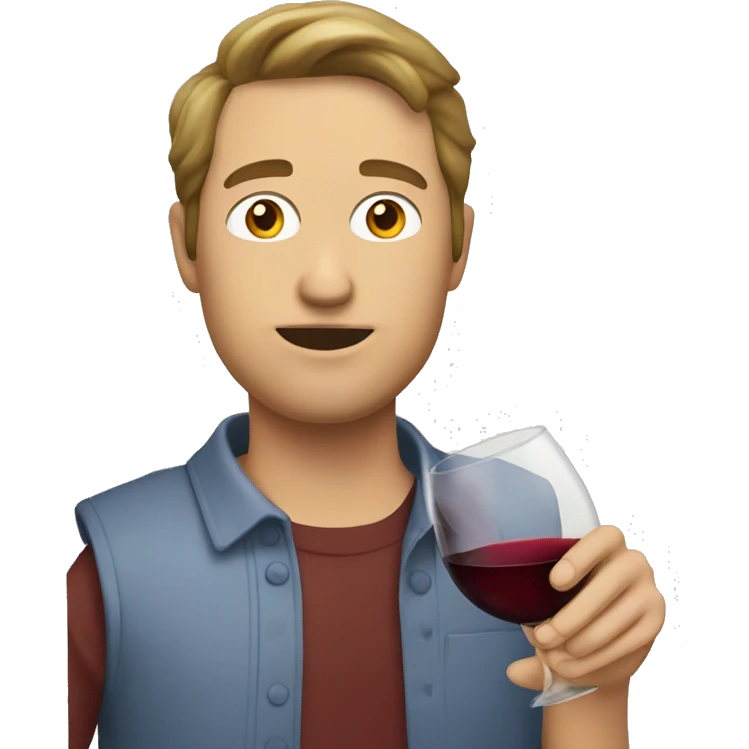 White guy brown hair drinking wine eating egg roll emoji