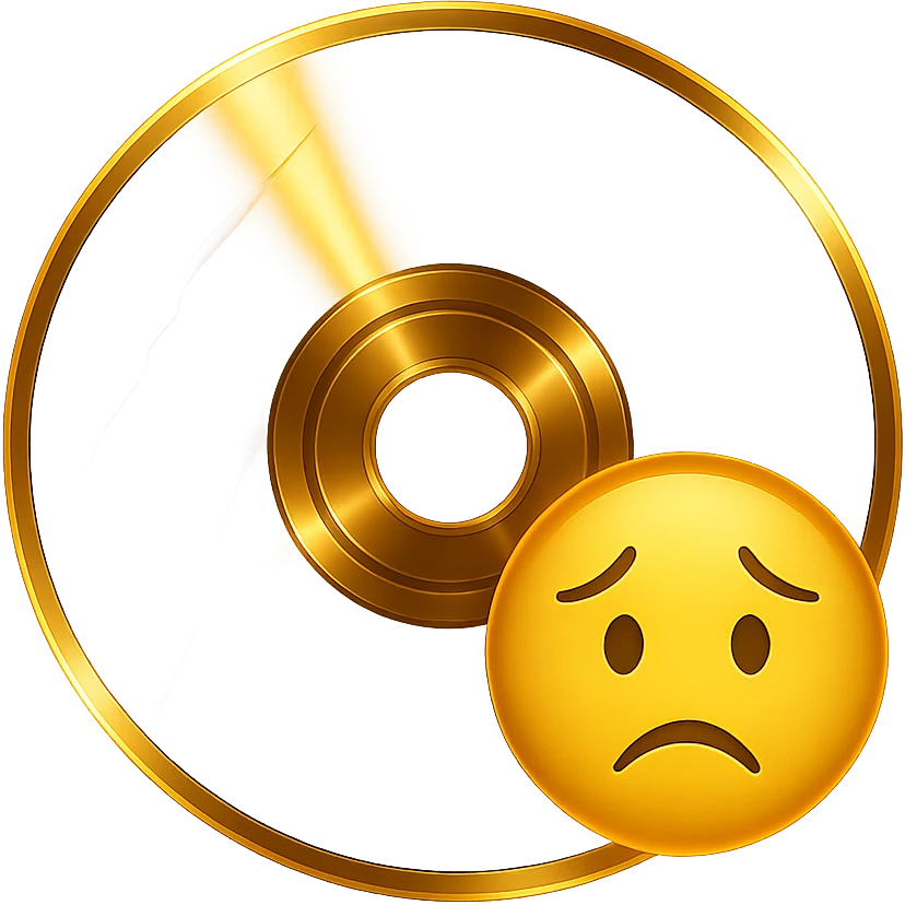 gold CD with a scratch, emoji style, holographic effect, glow effect emoji