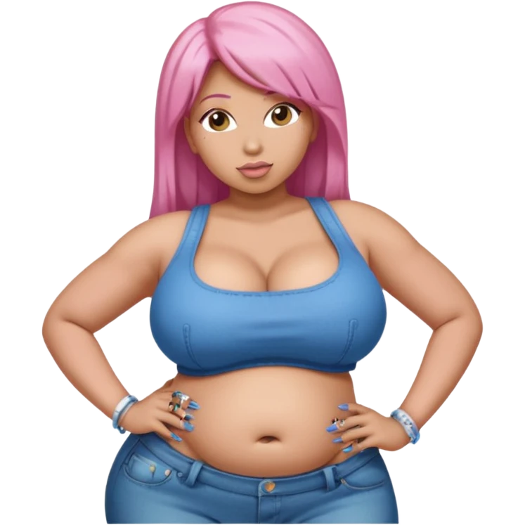  fat tan pink hair futa nicki minaj with inflated belly emoji