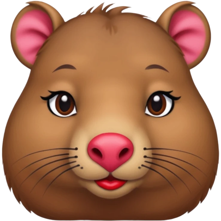 capybara with faka eye lashes and make up on - bright lipstick and eye make up emoji