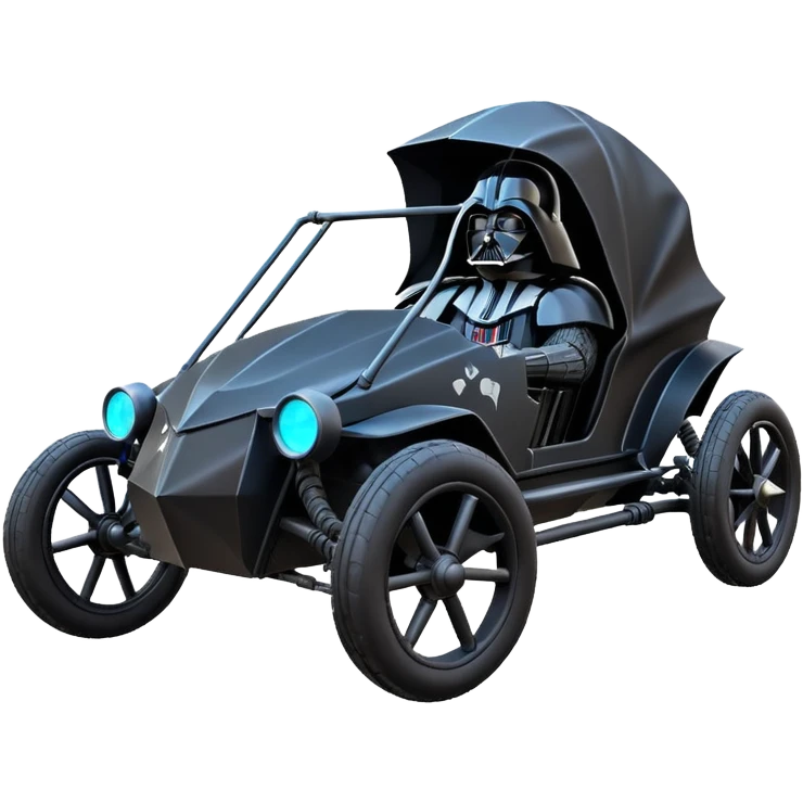 Mad max survival apocalypse ghostly sporty Darth Vader’s Batman-armored 1876 black graphite colored school buggy with horizontal holographic 3d stars painted on the body sides and neon under glow  emoji