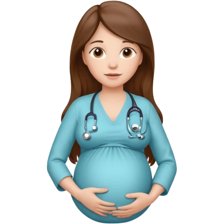 A pregnant woman with long brown hair belly with a stethoscope emoji