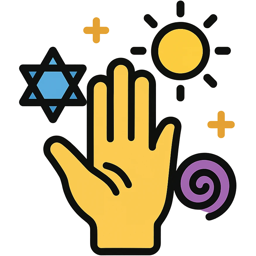 hand with glowing energy and spiritual symbols emoji