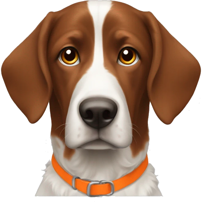 Small Munsterlander with orange collar same but brown snout emoji